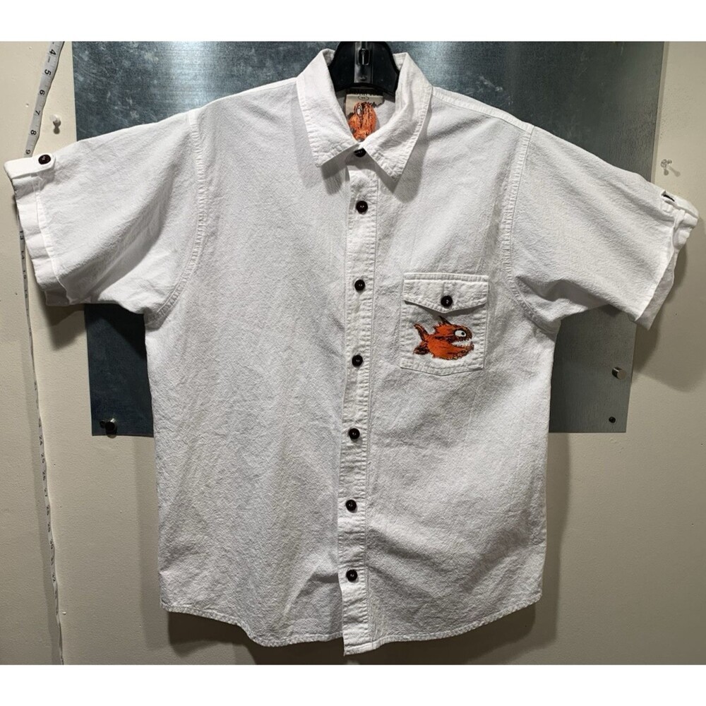 Piraña Joe Roatan 100% Cotton Shirt White Short Adjustable Sleeve Large